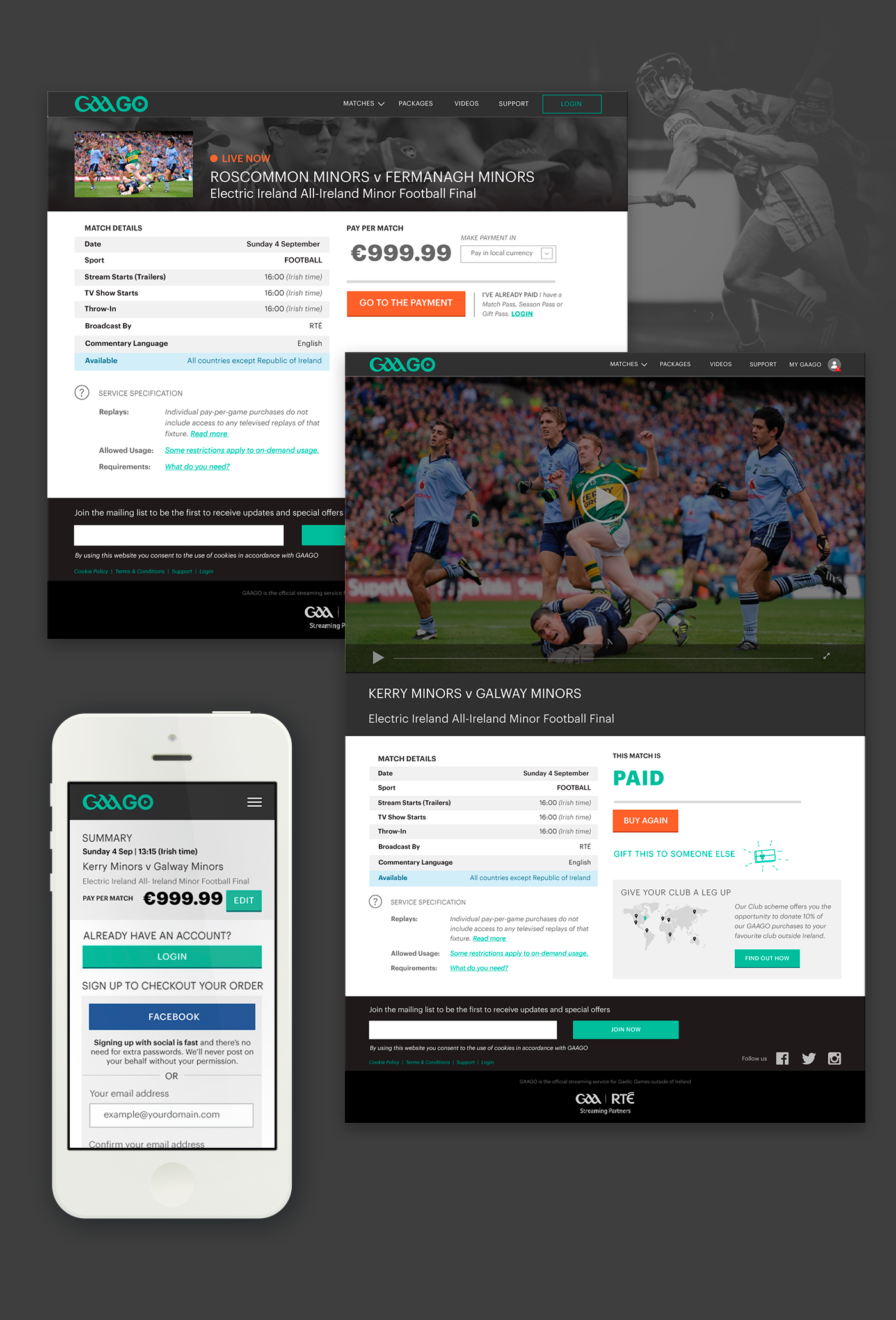GAAGO match detail page in mobile and desktop view